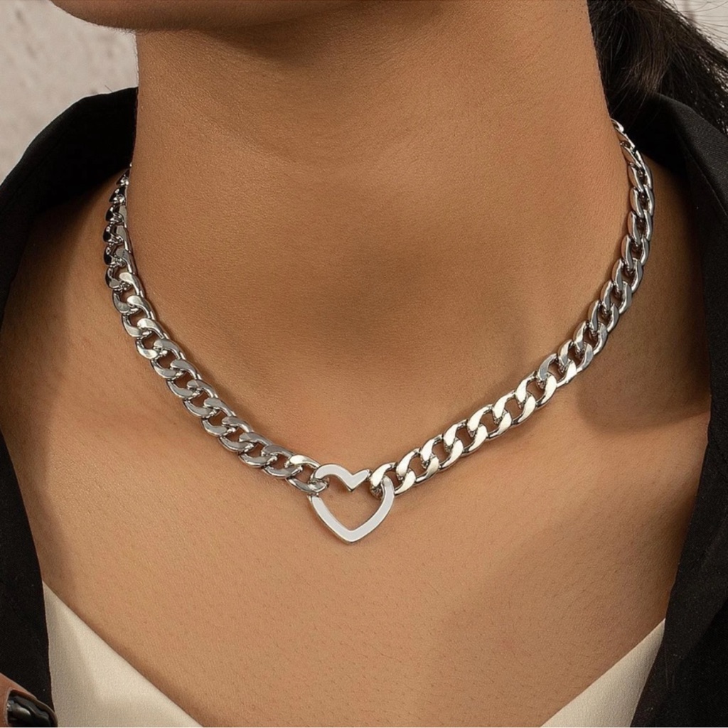 Stainless Steel Heart Chunky Chain Necklace